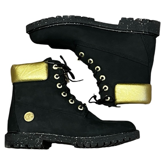 TIMBERLAND Women’s 6” Heritage Premium Hiking Boots black gold metallic panel 9 - Picture 3 of 5